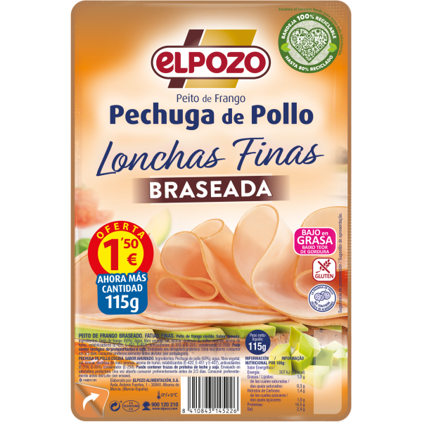 PECHUGA DE POLLO BRASEADA BAJO EN GRASA